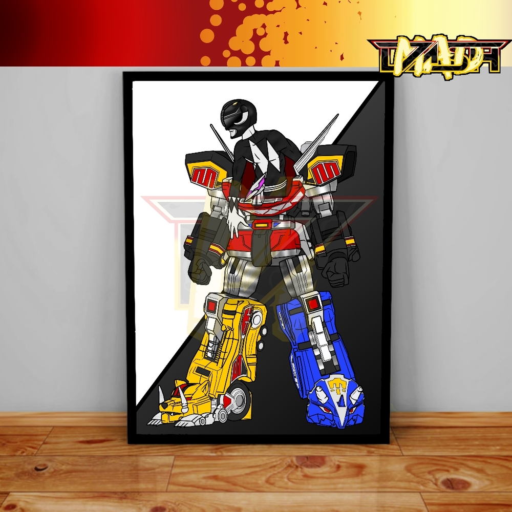 Power Rangers Poster, MMPR Megazord, Mecha Poster, Black Ranger Wall Decor Print